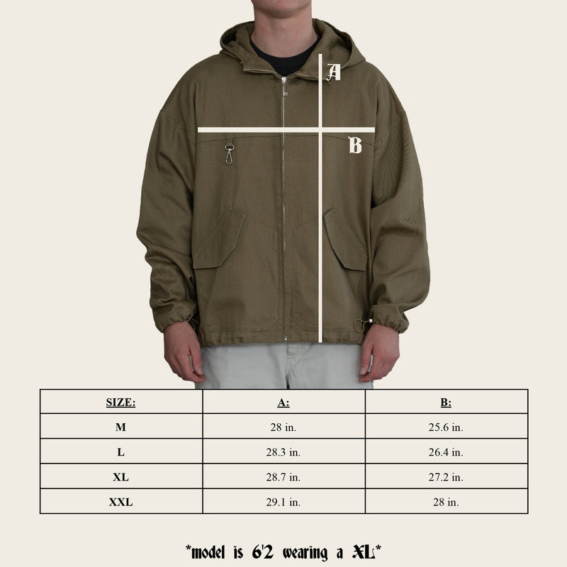 Size chart for TWILL KEY JACKETS